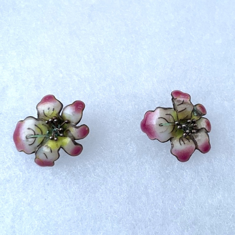 Pink Enamel Flower Earrings